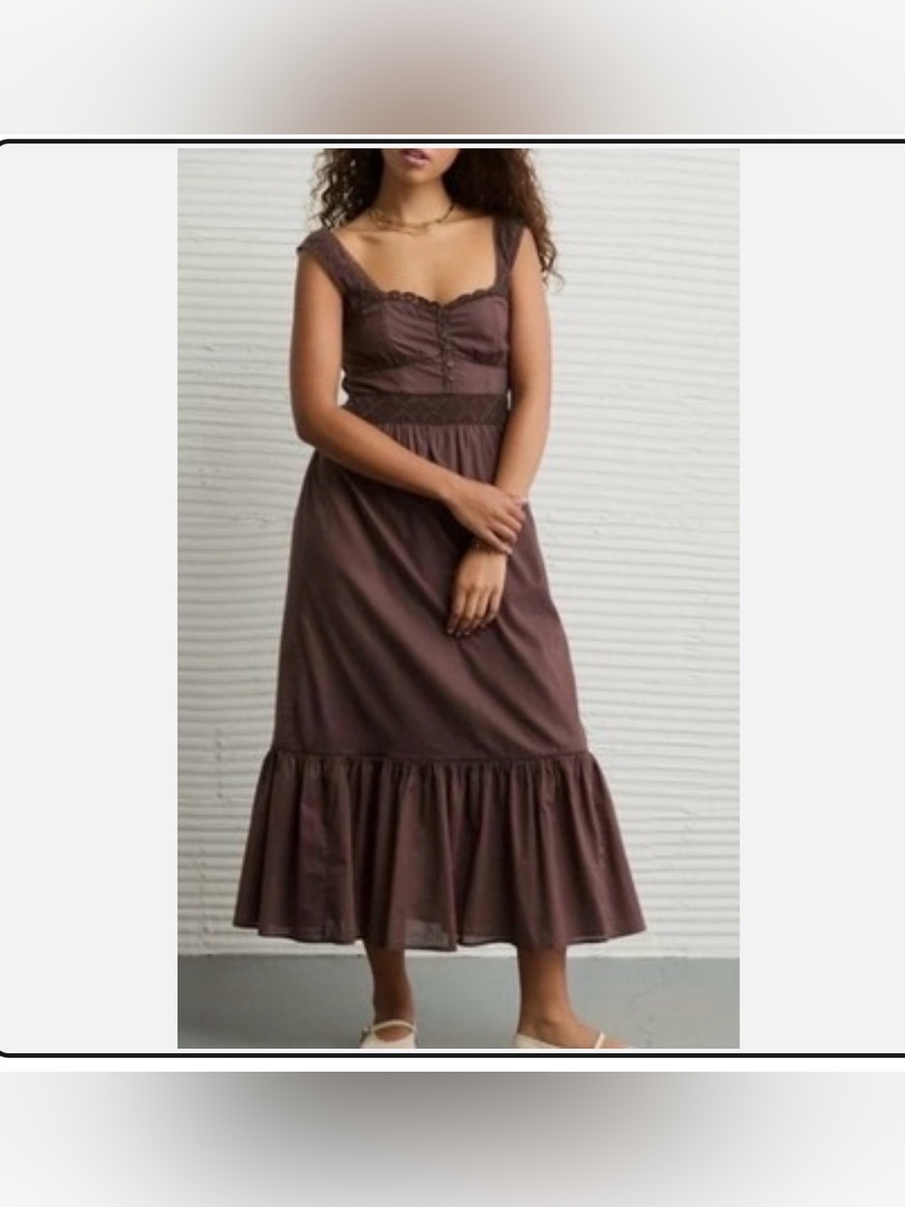 American Eagle XS Boho Lace Prairie Maxi Dress Chocolate Brown